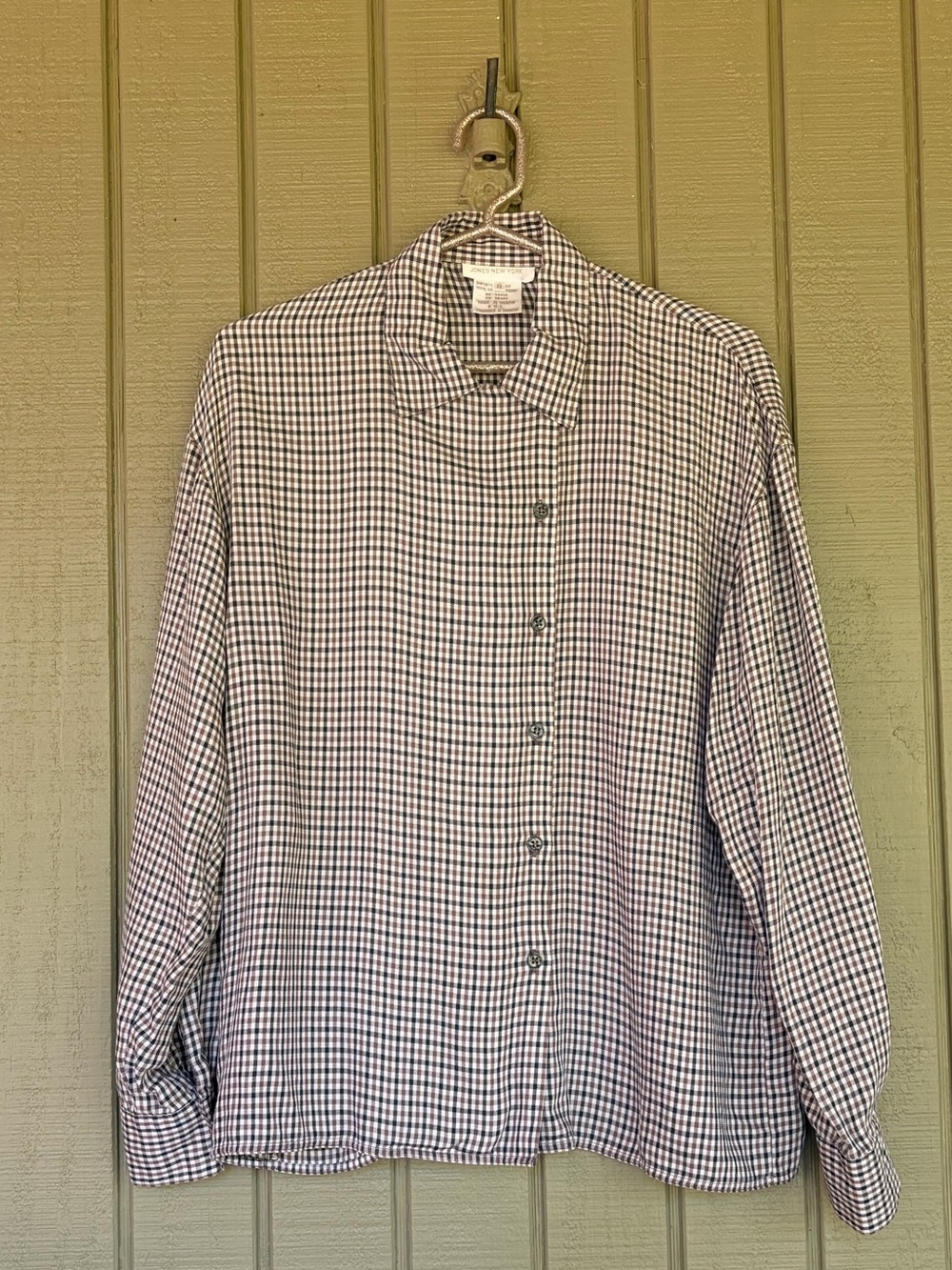VTG Jones New York Gingham Rayon Button Up Shirt 8